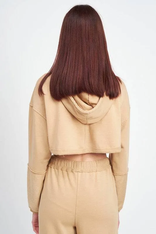 CROPPED HOODIE WITH DRAWSTRINGS
