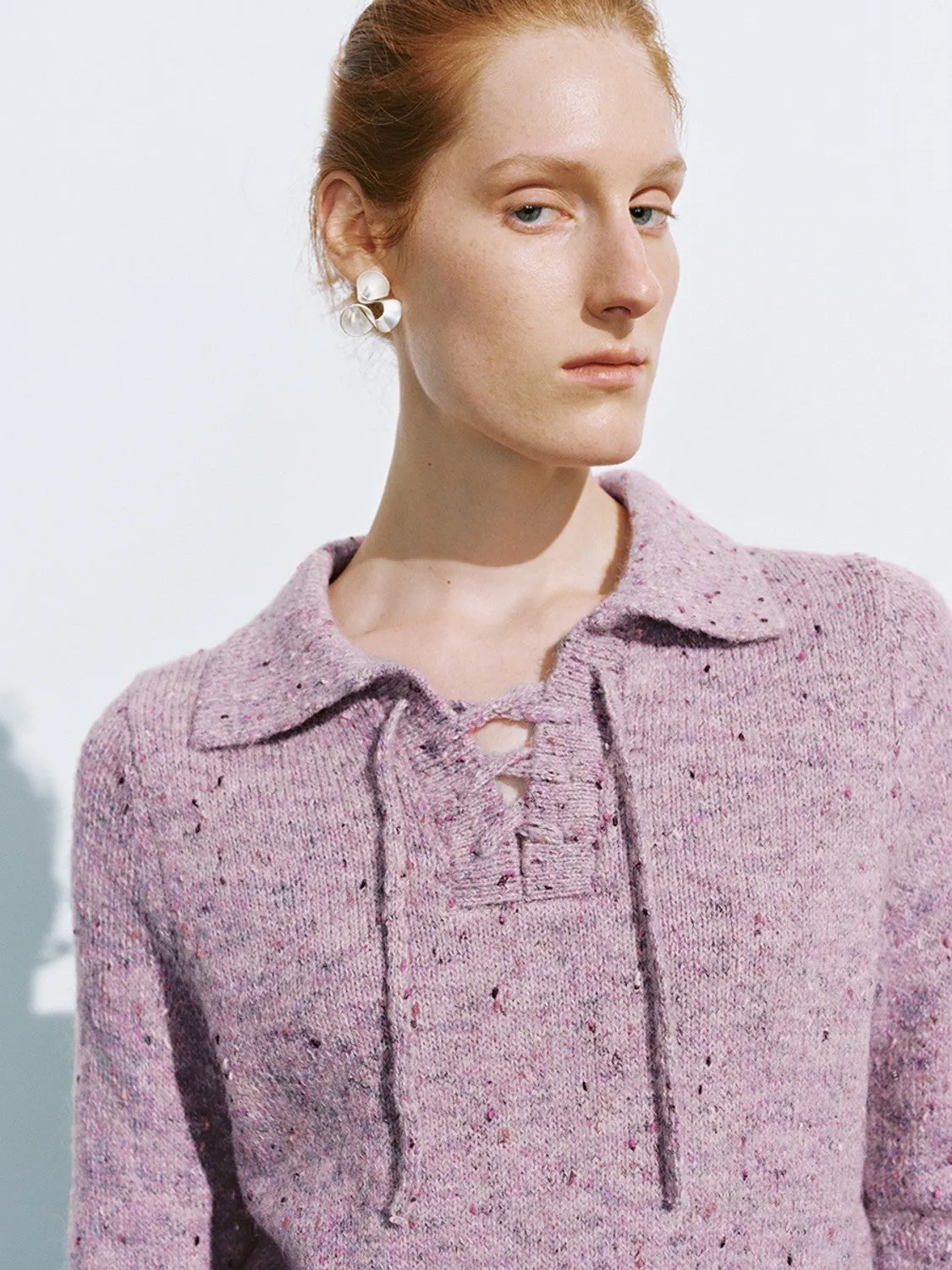 Cropped Lace-Up Knitted T-Shirts