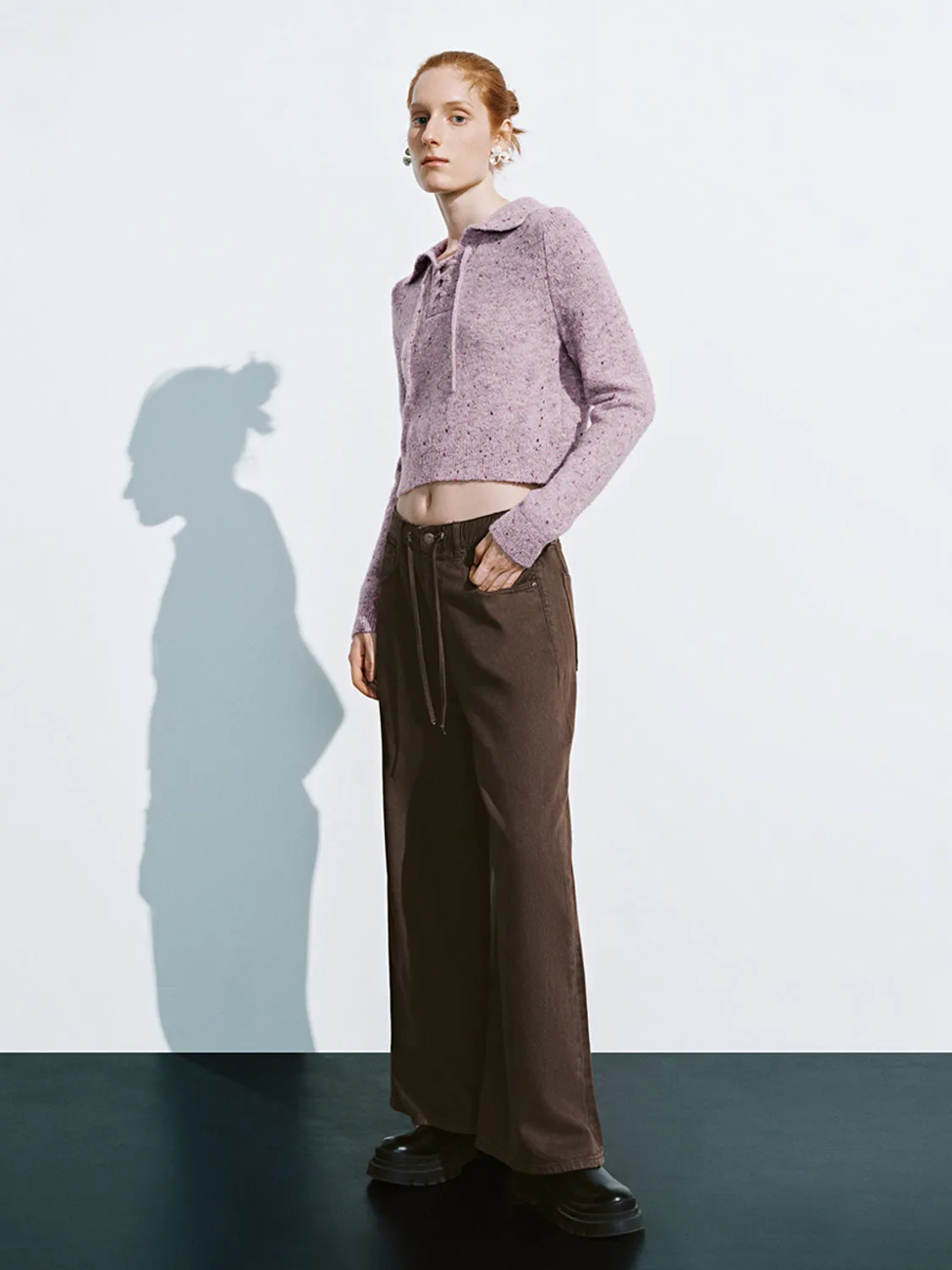 Cropped Lace-Up Knitted T-Shirts