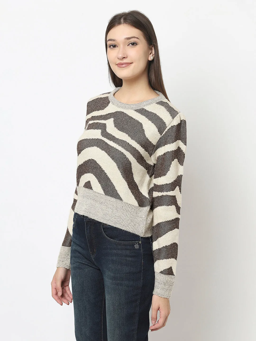 Cropped Sweater in Animal Print
