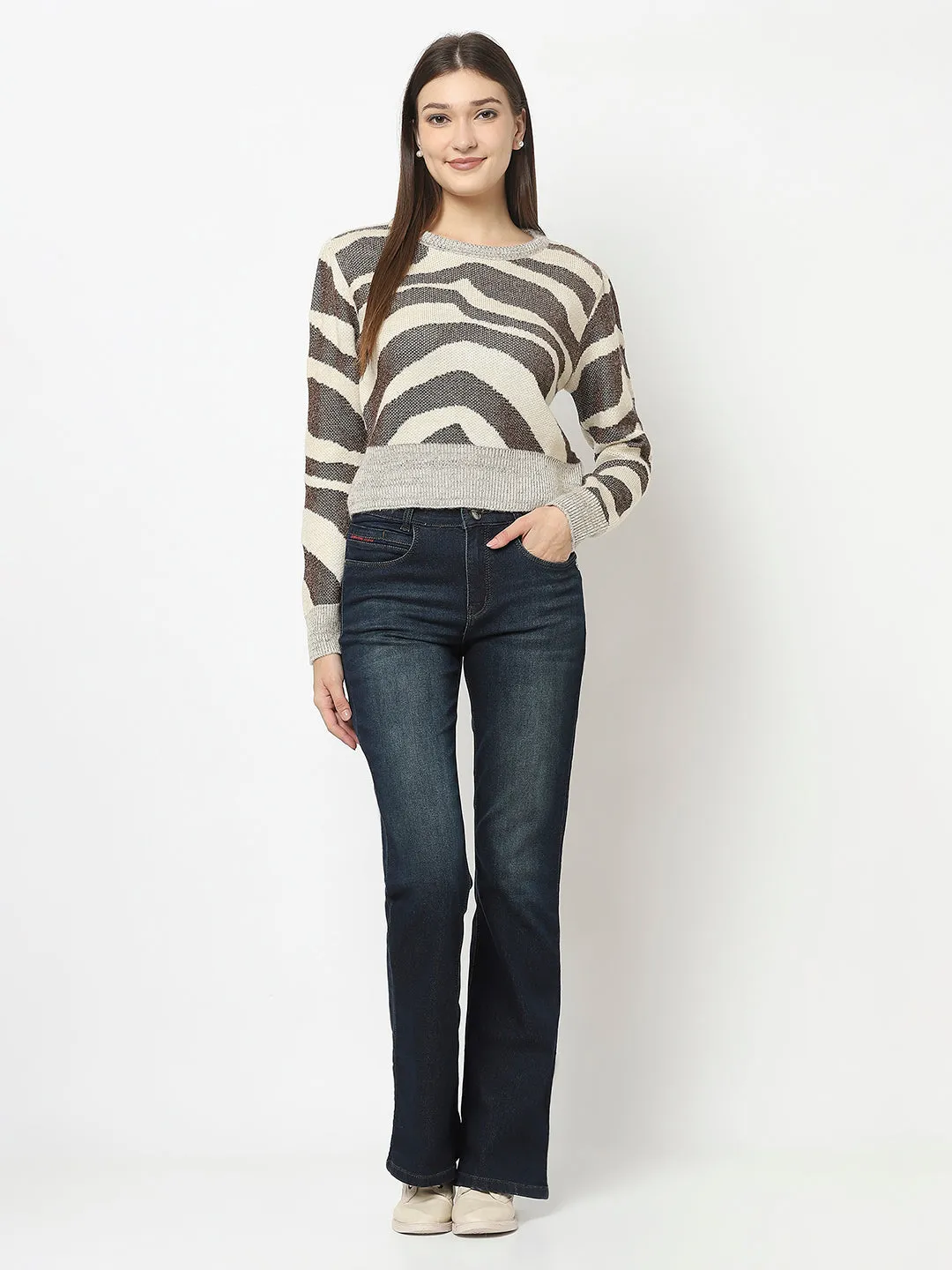 Cropped Sweater in Animal Print