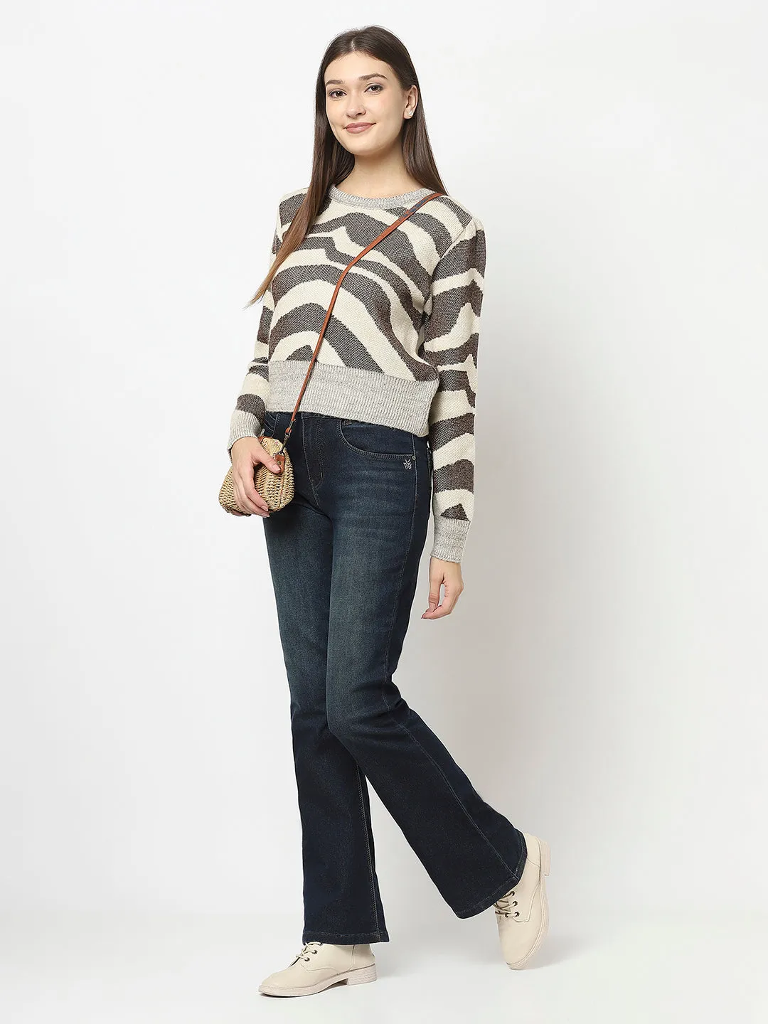 Cropped Sweater in Animal Print