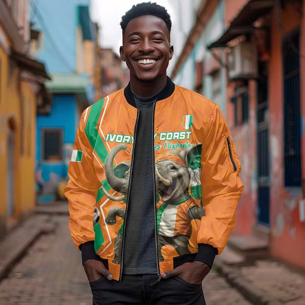 Custom Afro Ivory Coast Football Sleeve Zip Bomber Jacket Go Champions LT15