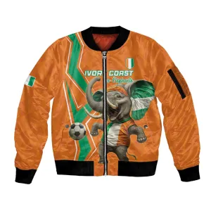 Custom Afro Ivory Coast Football Sleeve Zip Bomber Jacket Go Champions LT15