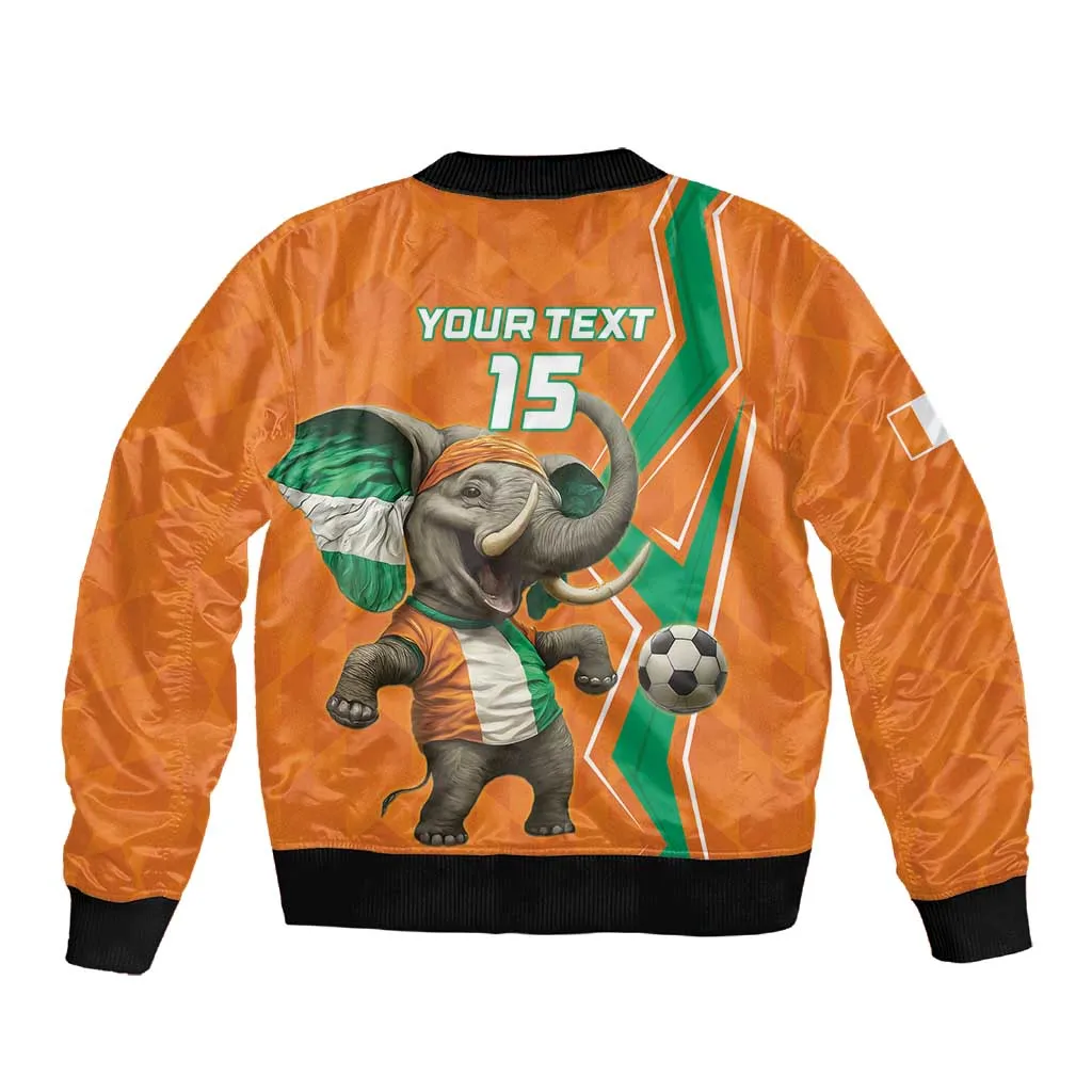 Custom Afro Ivory Coast Football Sleeve Zip Bomber Jacket Go Champions LT15