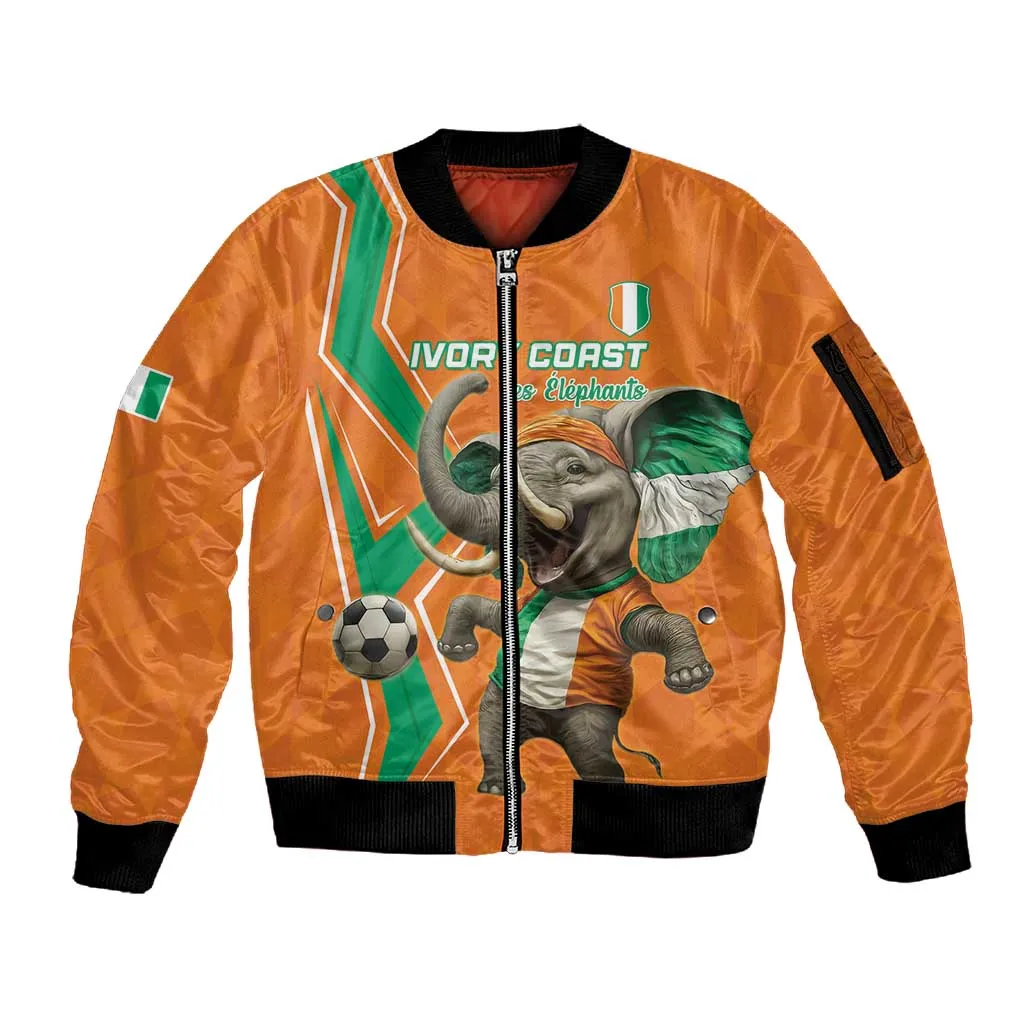 Custom Afro Ivory Coast Football Sleeve Zip Bomber Jacket Go Champions LT15