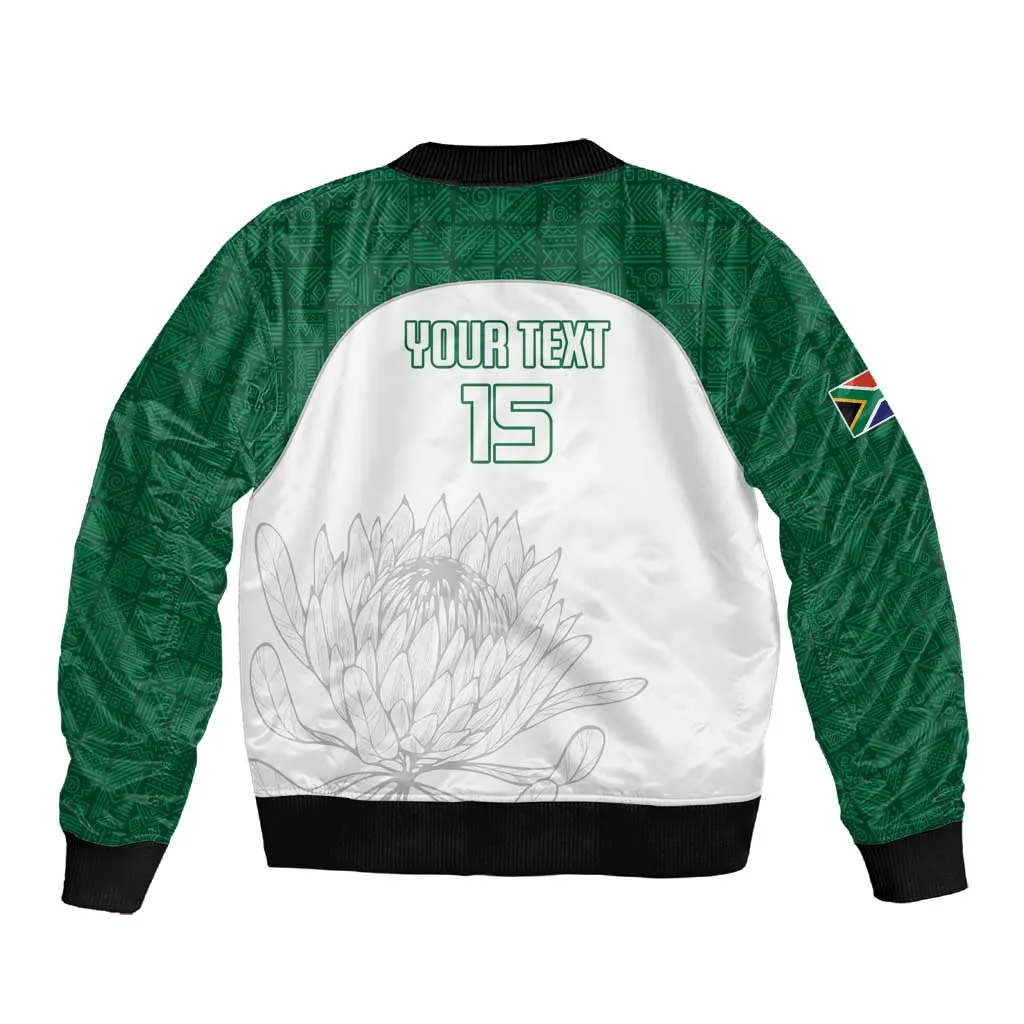Custom Afro South Africa Cricket Sleeve Zip Bomber Jacket Go Proteas - African Pattern LT15