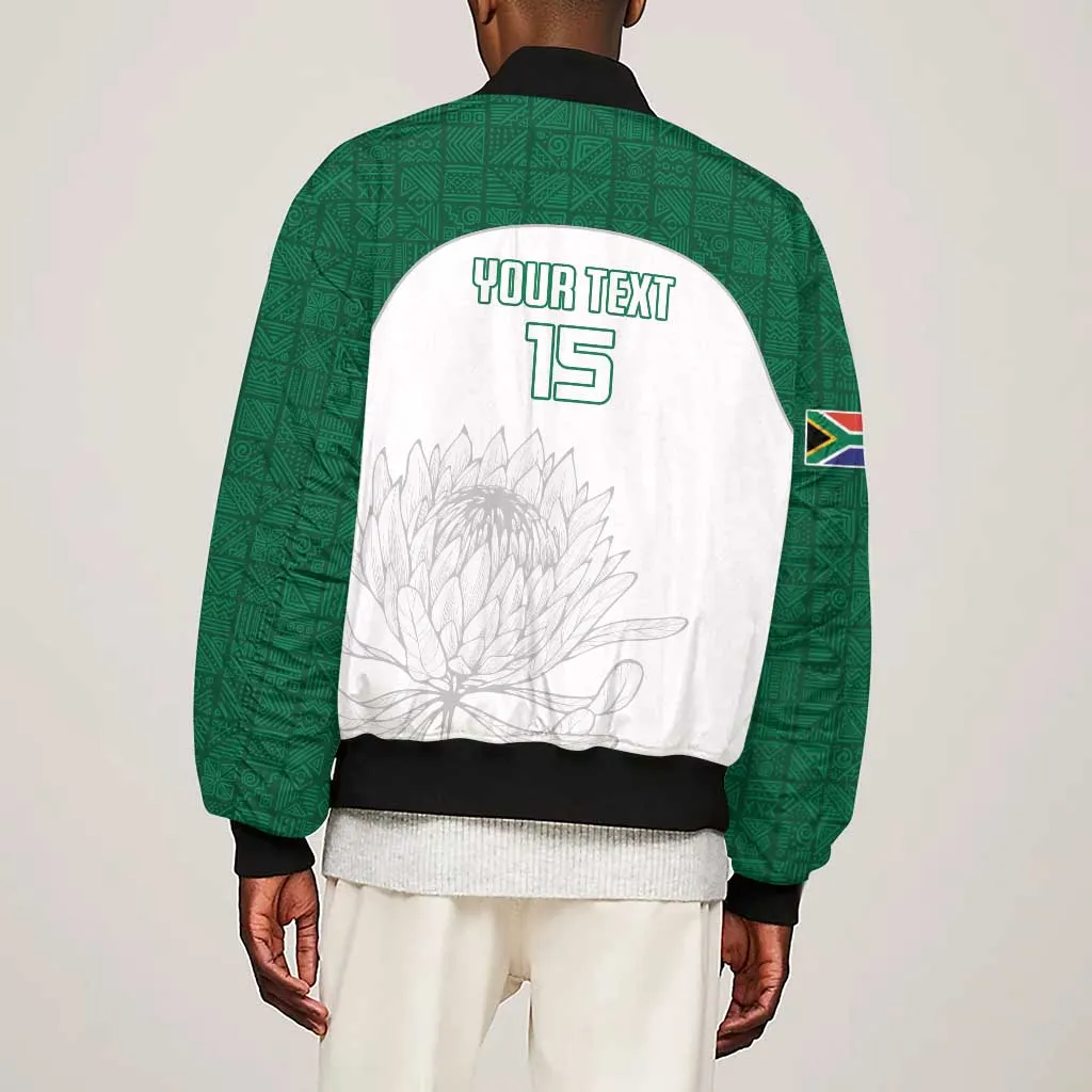 Custom Afro South Africa Cricket Sleeve Zip Bomber Jacket Go Proteas - African Pattern LT15