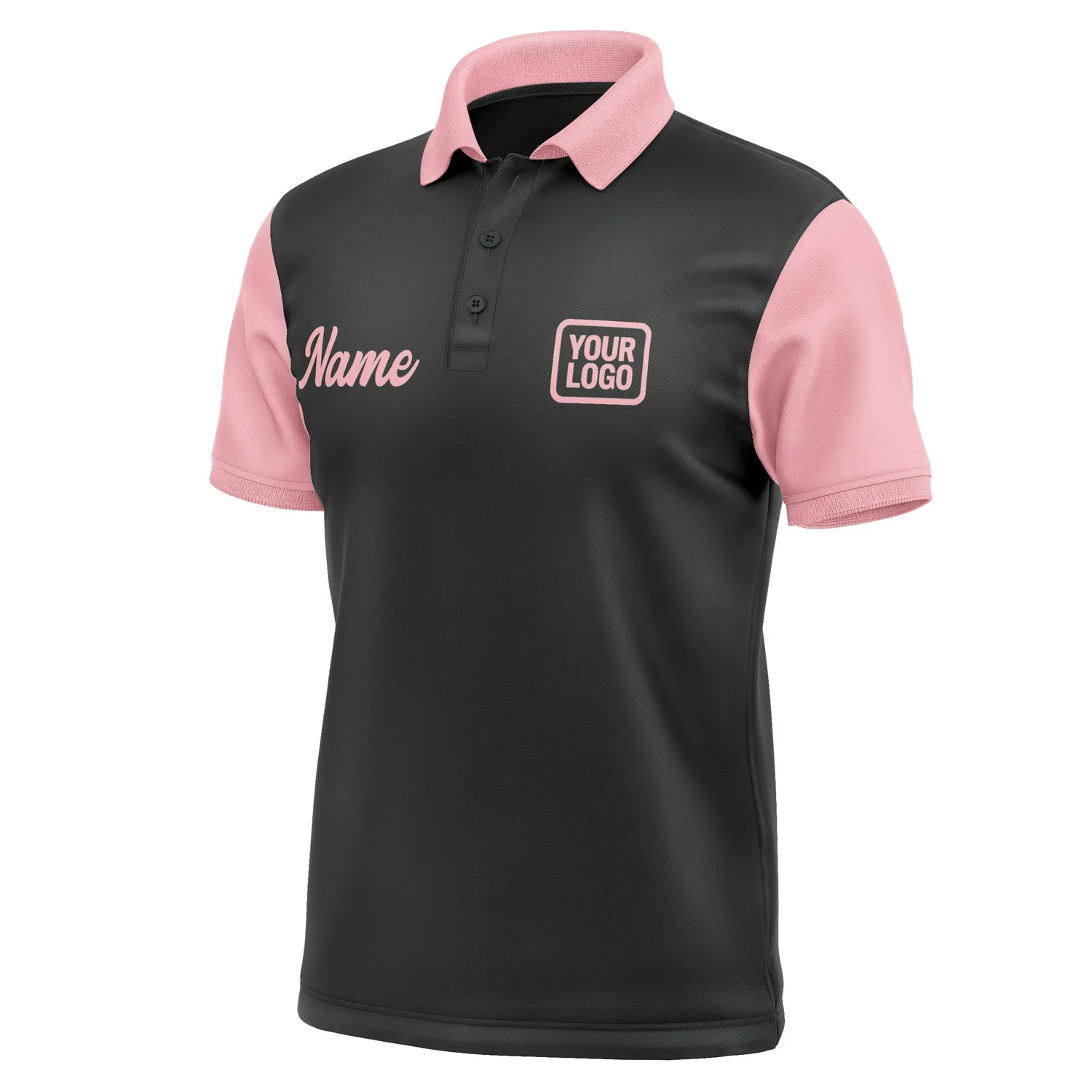 Custom Black Light Pink Short-Sleeve Polo Shirt