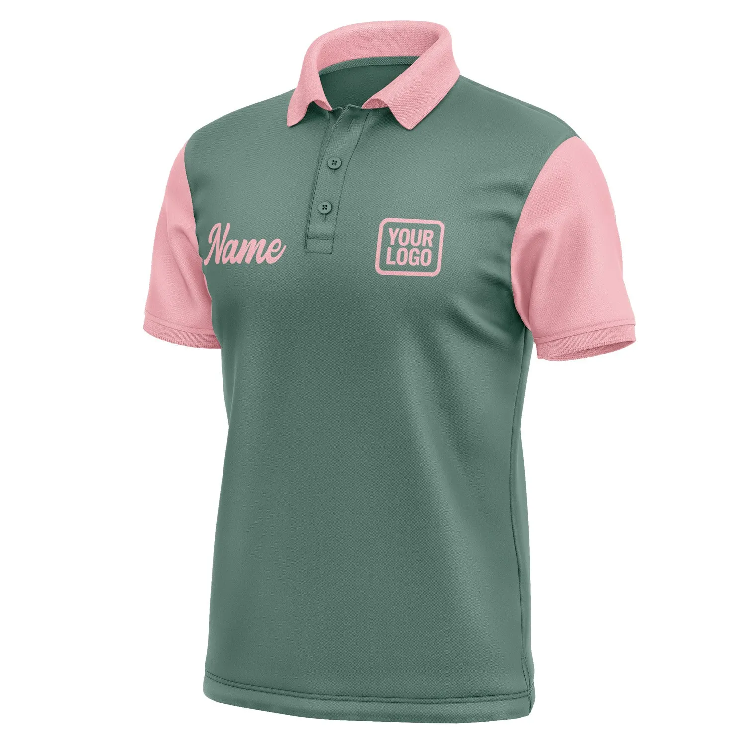 Custom Blue Green Light Pink Short-Sleeve Polo Shirt