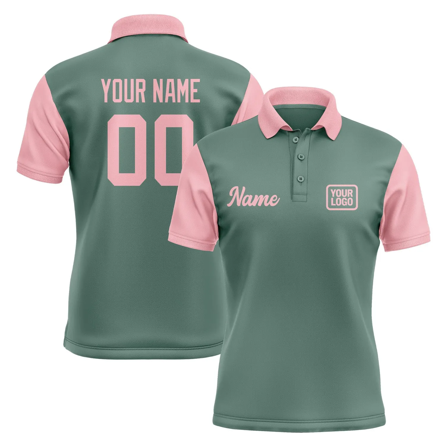 Custom Blue Green Light Pink Short-Sleeve Polo Shirt