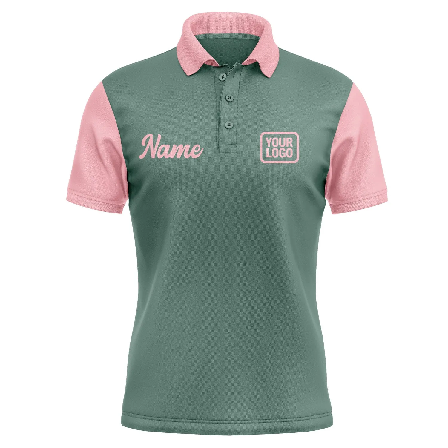 Custom Blue Green Light Pink Short-Sleeve Polo Shirt