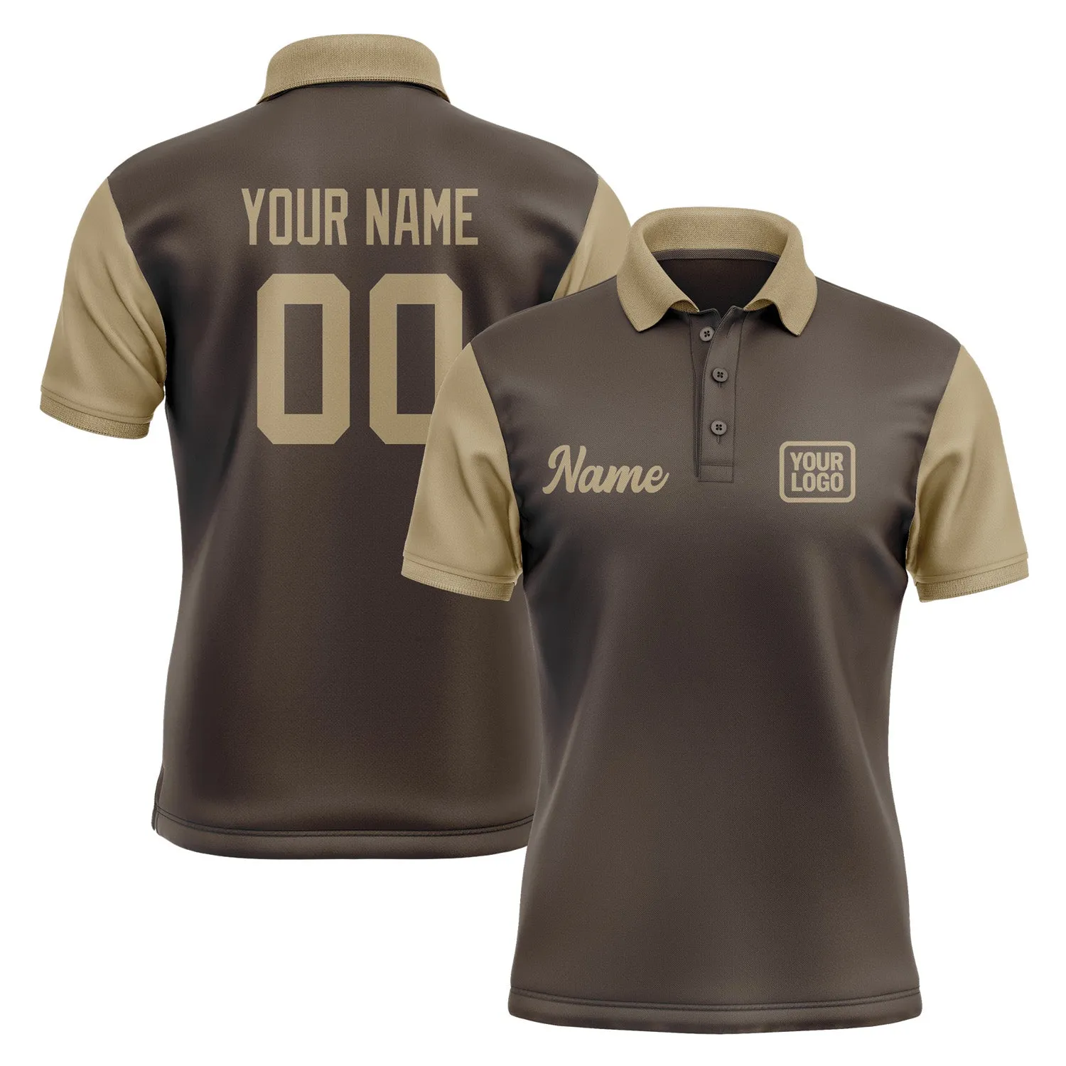 Custom Brown Light Khaki Short-Sleeve Polo Shirt