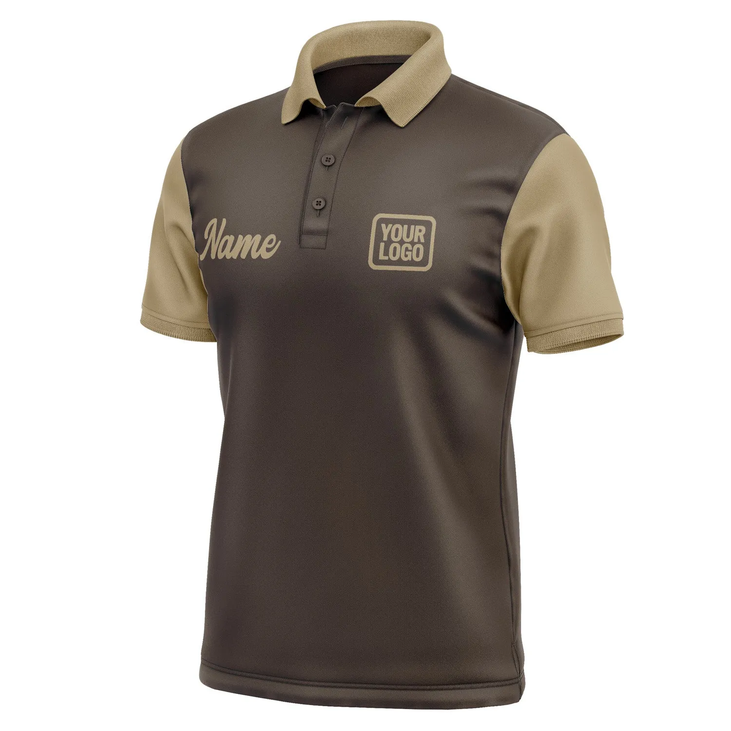 Custom Brown Light Khaki Short-Sleeve Polo Shirt