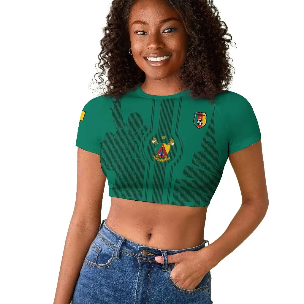 Custom Cameroun Football Raglan Cropped T shirt Allez les Lions LT15