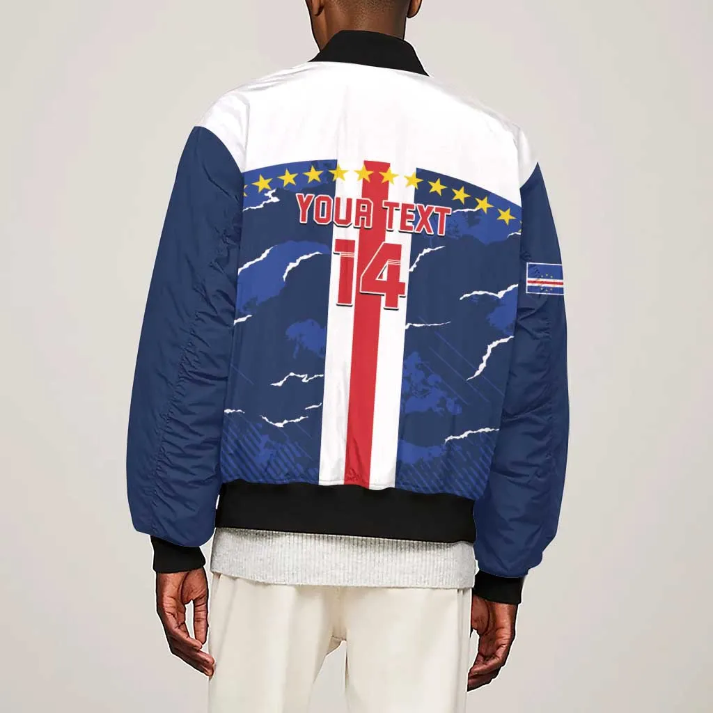 Custom Cape Verde Football Sleeve Zip Bomber Jacket Blue Sharks Sporty LT14