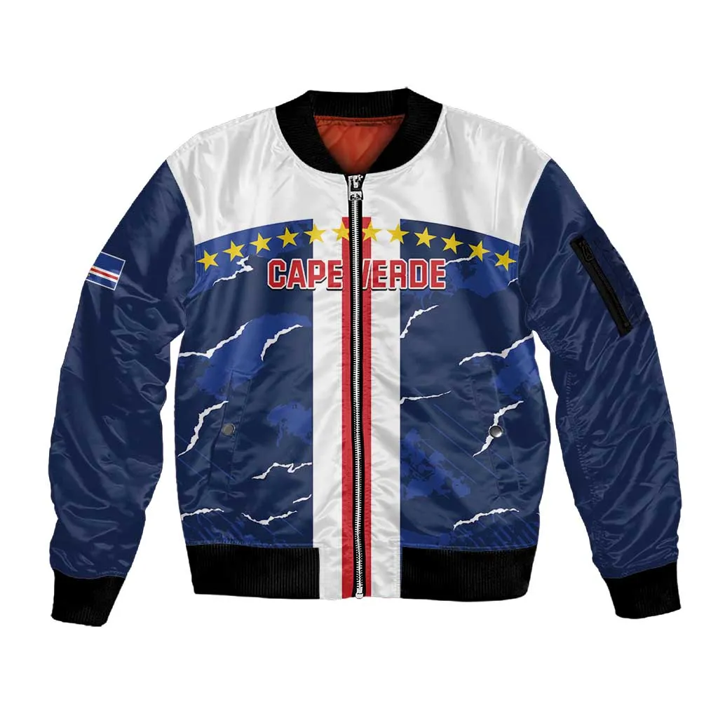 Custom Cape Verde Football Sleeve Zip Bomber Jacket Blue Sharks Sporty LT14
