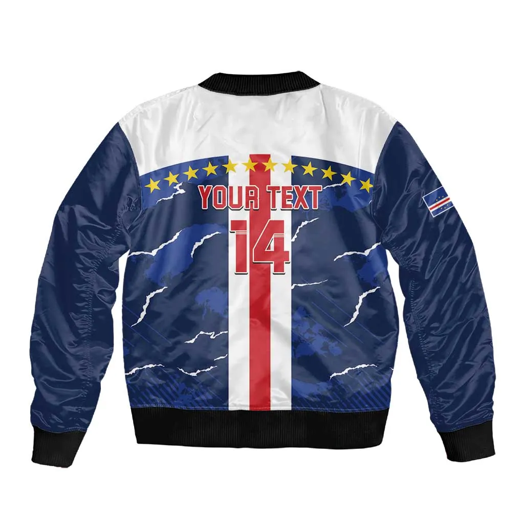 Custom Cape Verde Football Sleeve Zip Bomber Jacket Blue Sharks Sporty LT14