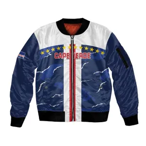 Custom Cape Verde Football Sleeve Zip Bomber Jacket Blue Sharks Sporty LT14