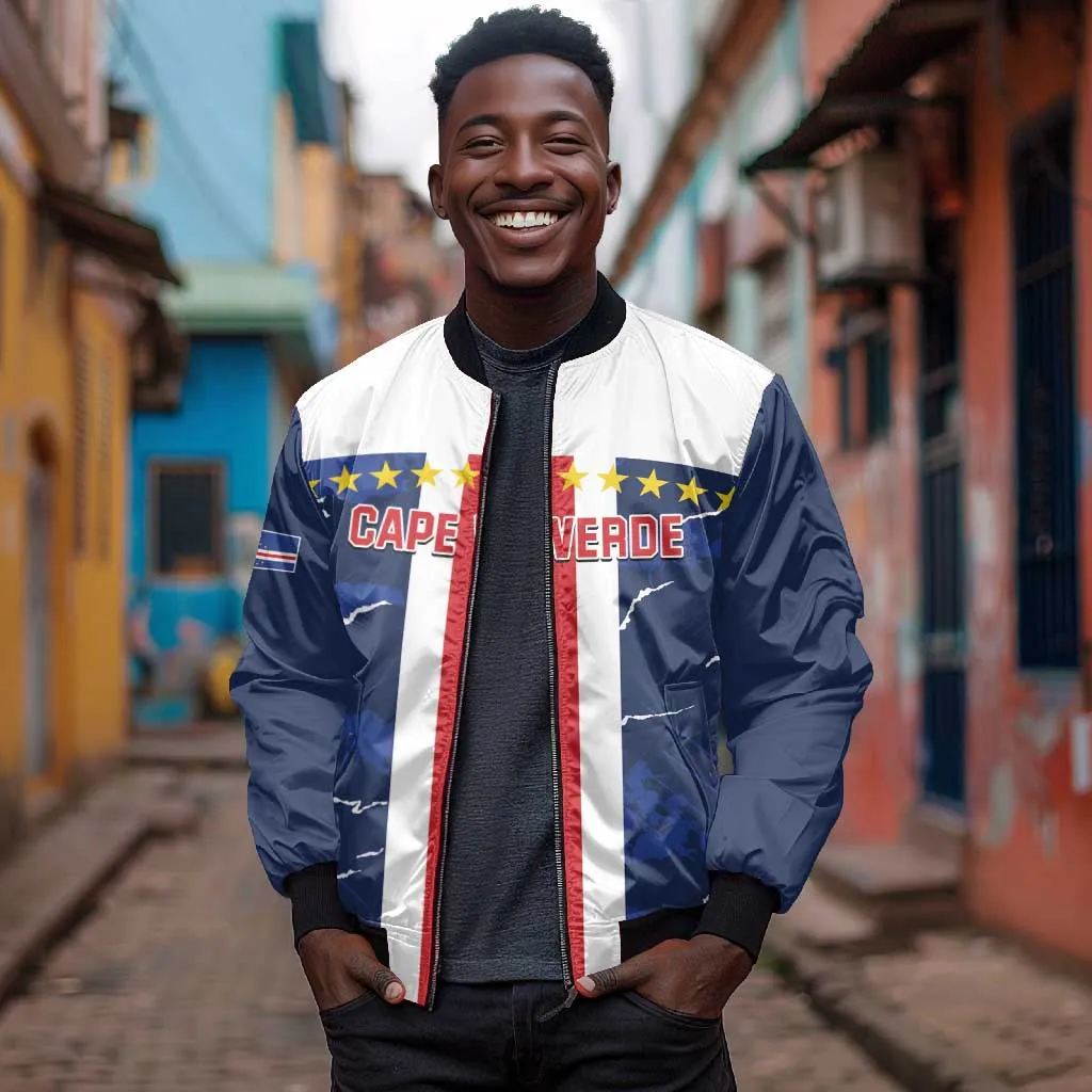 Custom Cape Verde Football Sleeve Zip Bomber Jacket Blue Sharks Sporty LT14