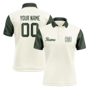 Custom Cream Dark Green Short-Sleeve Polo Shirt