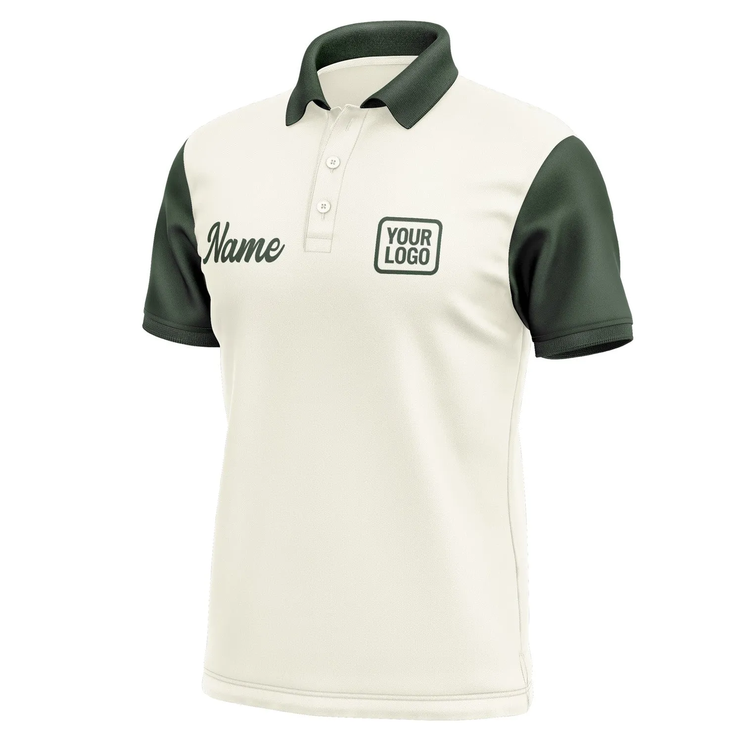 Custom Cream Dark Green Short-Sleeve Polo Shirt