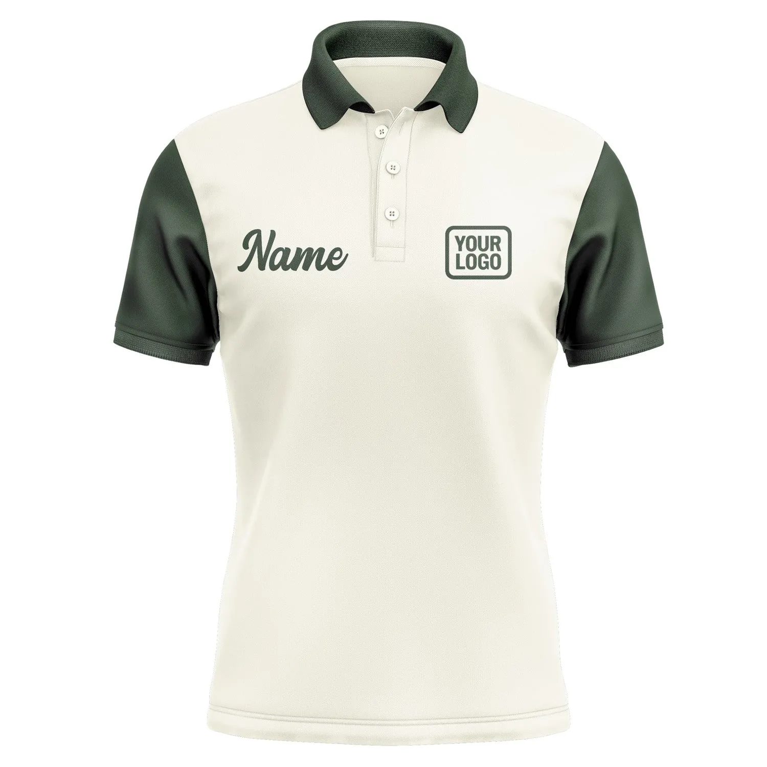 Custom Cream Dark Green Short-Sleeve Polo Shirt
