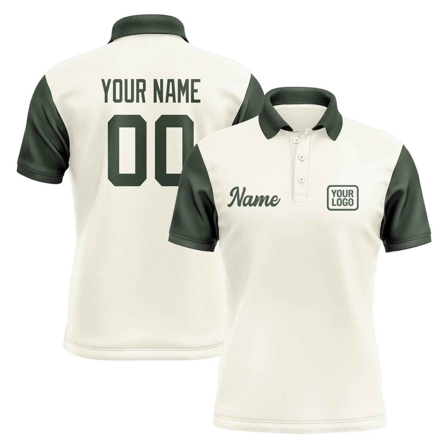 Custom Cream Dark Green Short-Sleeve Polo Shirt
