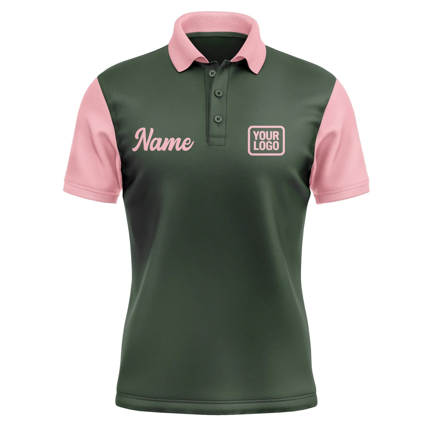 Custom Dark Green Light Pink Short-Sleeve Polo Shirt