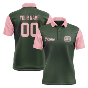 Custom Dark Green Light Pink Short-Sleeve Polo Shirt