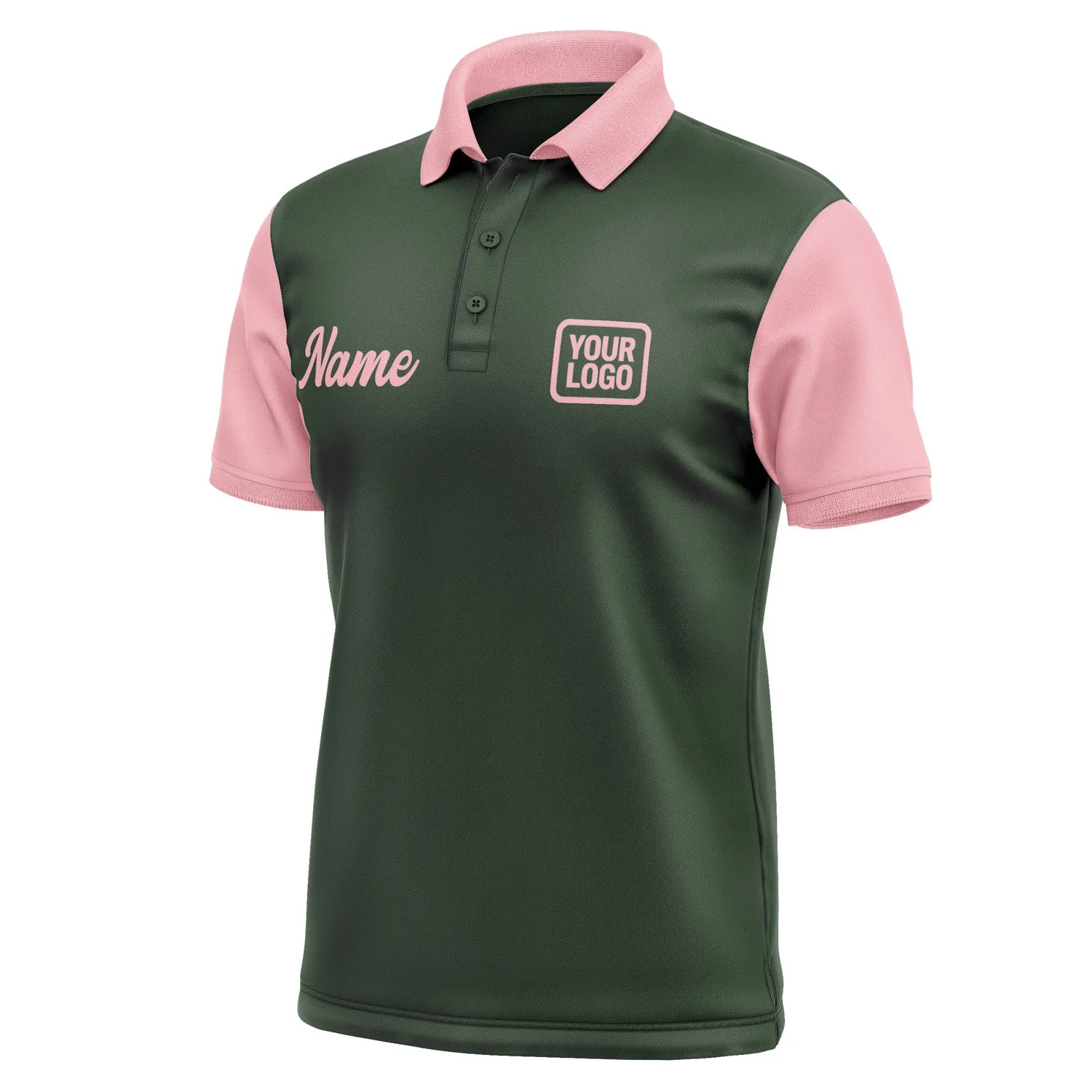 Custom Dark Green Light Pink Short-Sleeve Polo Shirt
