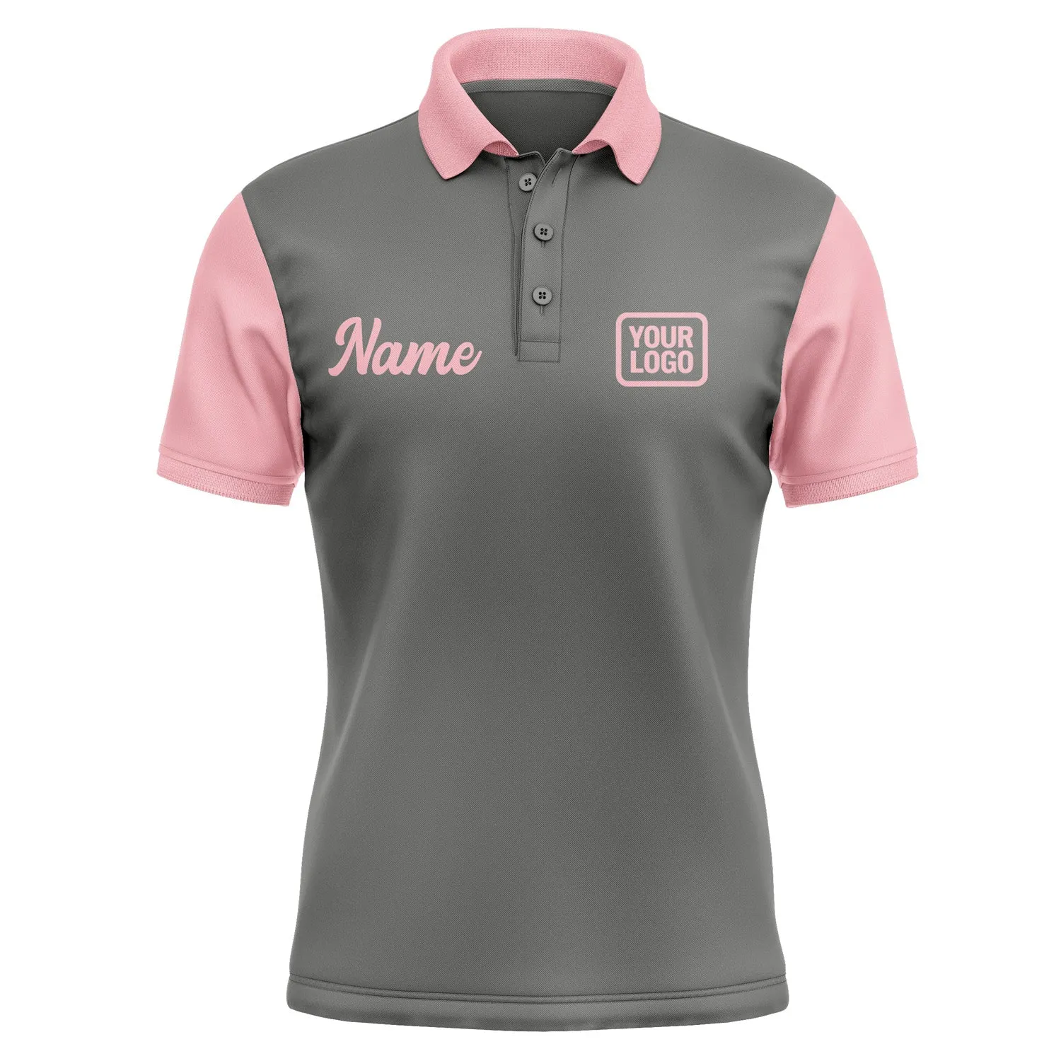 Custom Dark Grey Light Pink Short-Sleeve Polo Shirt