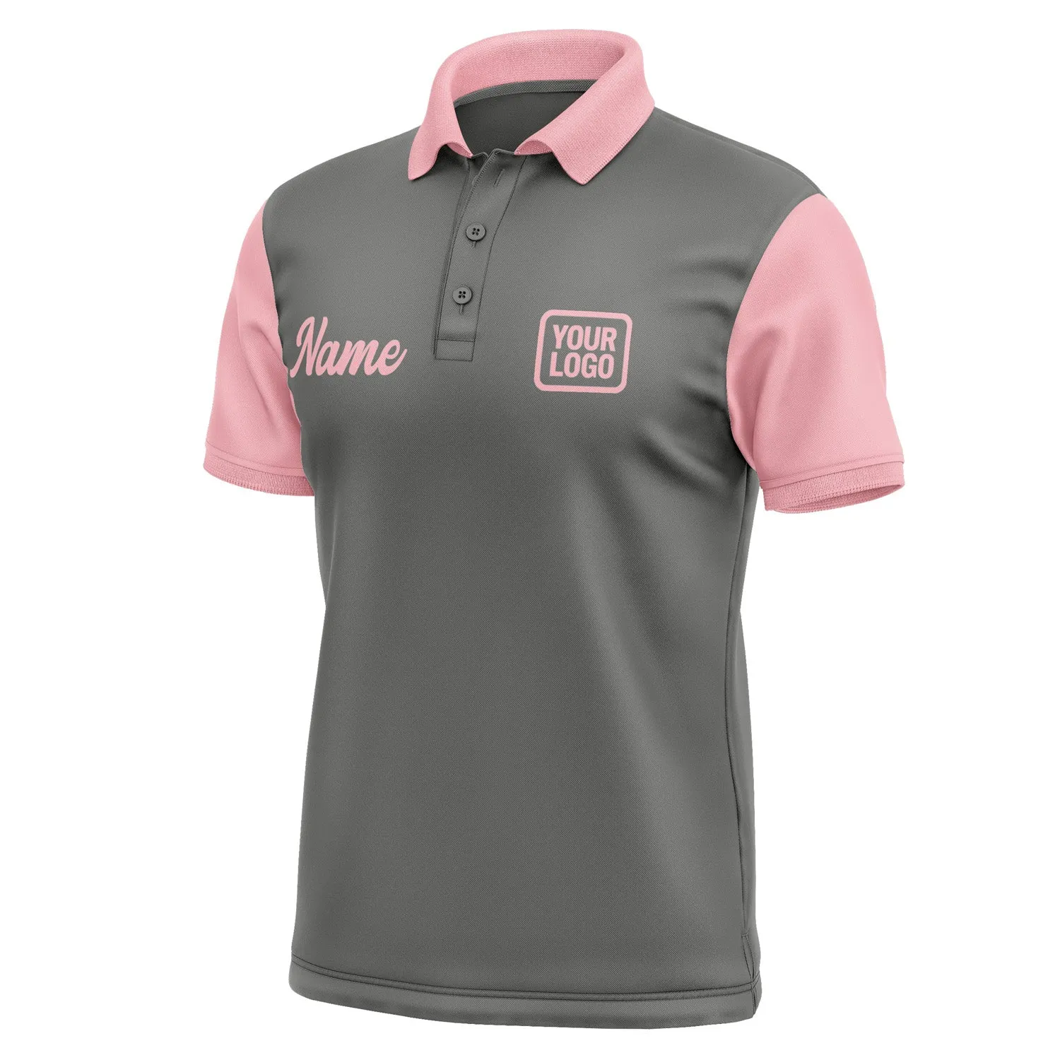 Custom Dark Grey Light Pink Short-Sleeve Polo Shirt