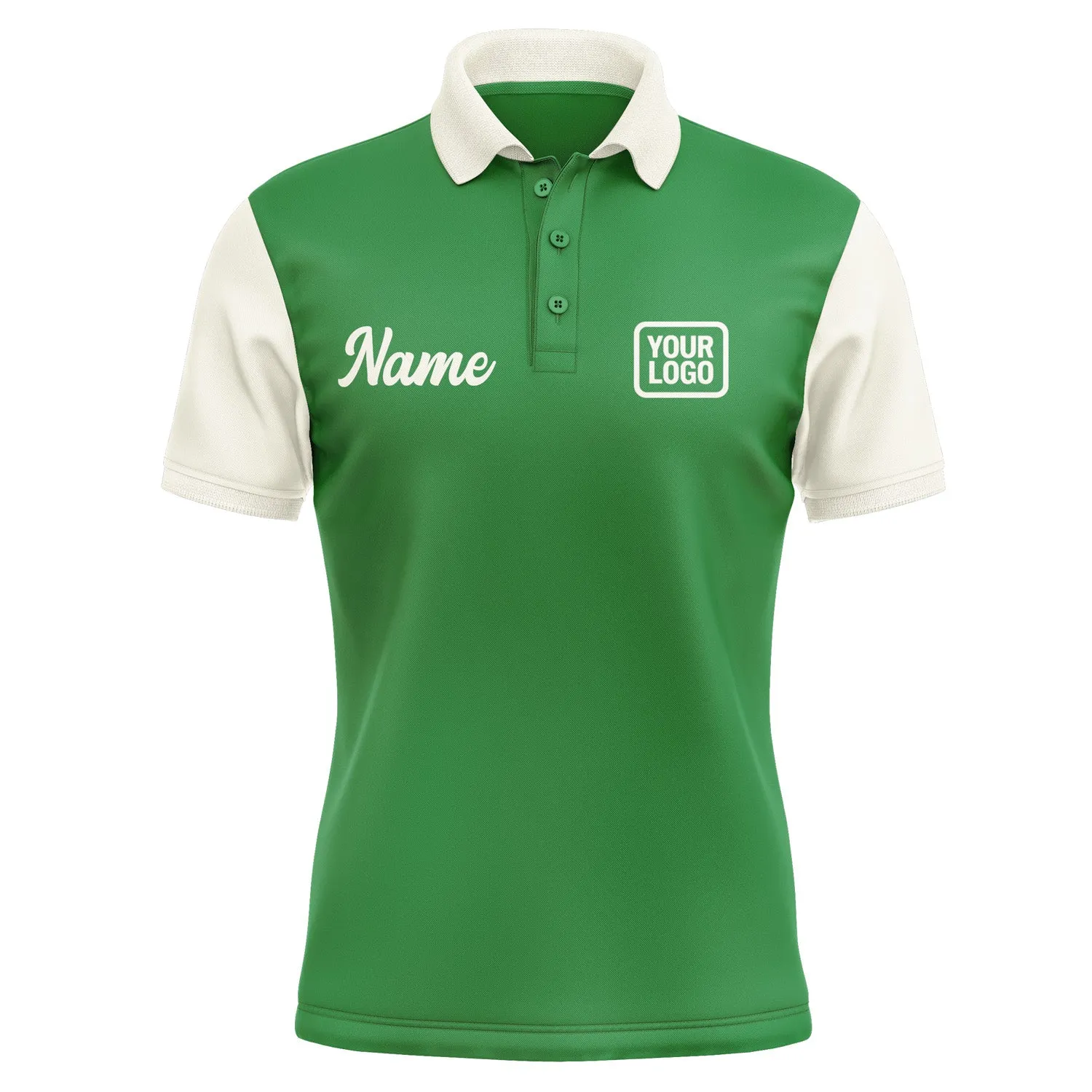 Custom Emerald Green Cream Short-Sleeve Polo Shirt