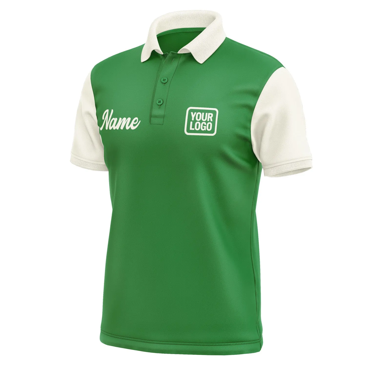 Custom Emerald Green Cream Short-Sleeve Polo Shirt