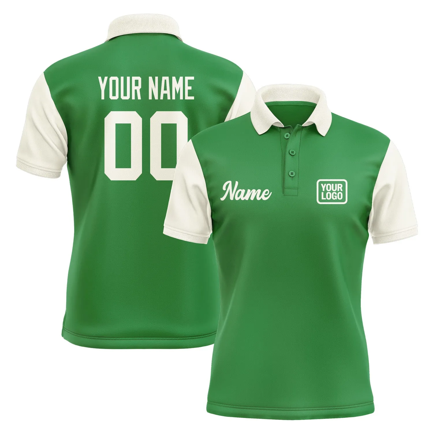 Custom Emerald Green Cream Short-Sleeve Polo Shirt