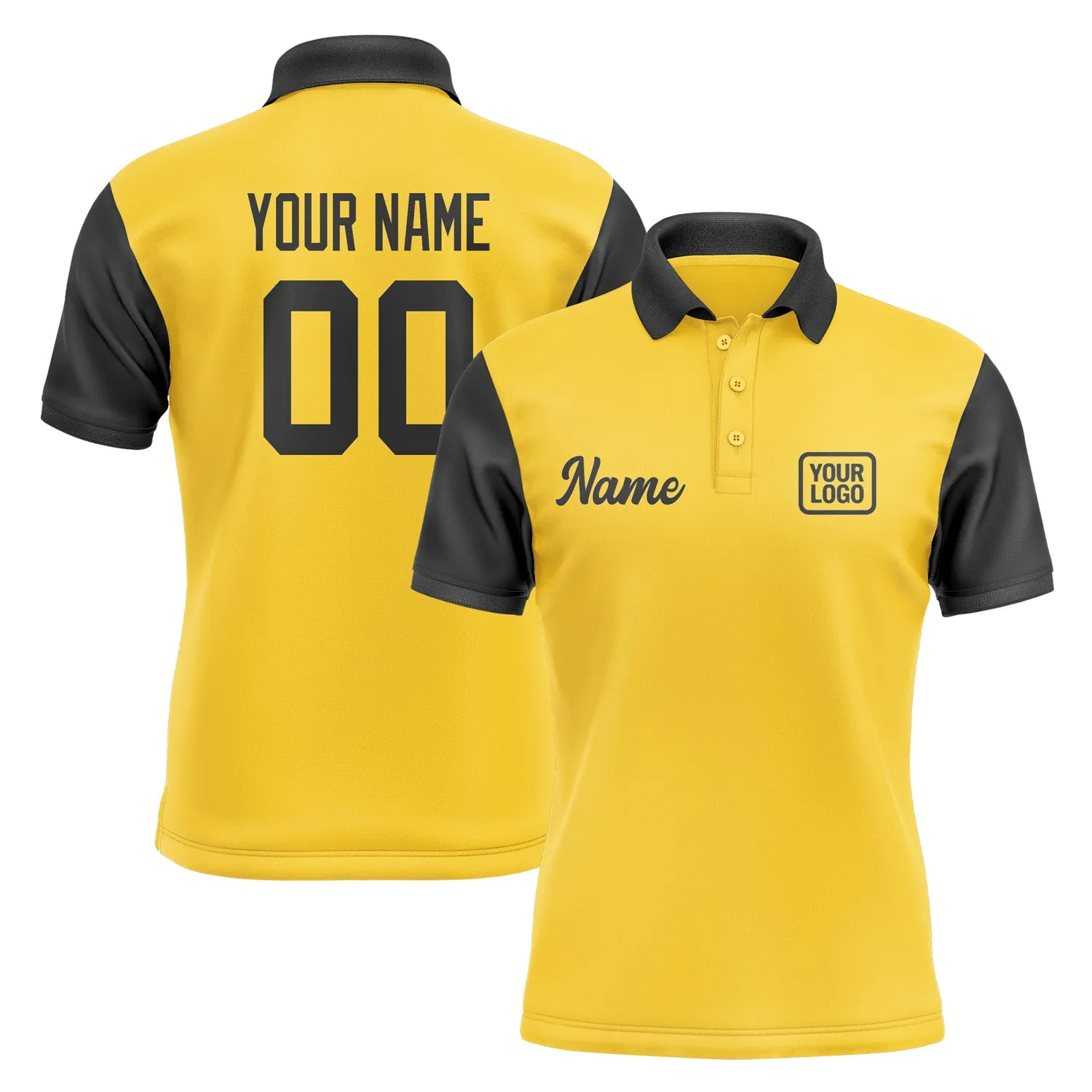 Custom Gold Black Short-Sleeve Polo Shirt