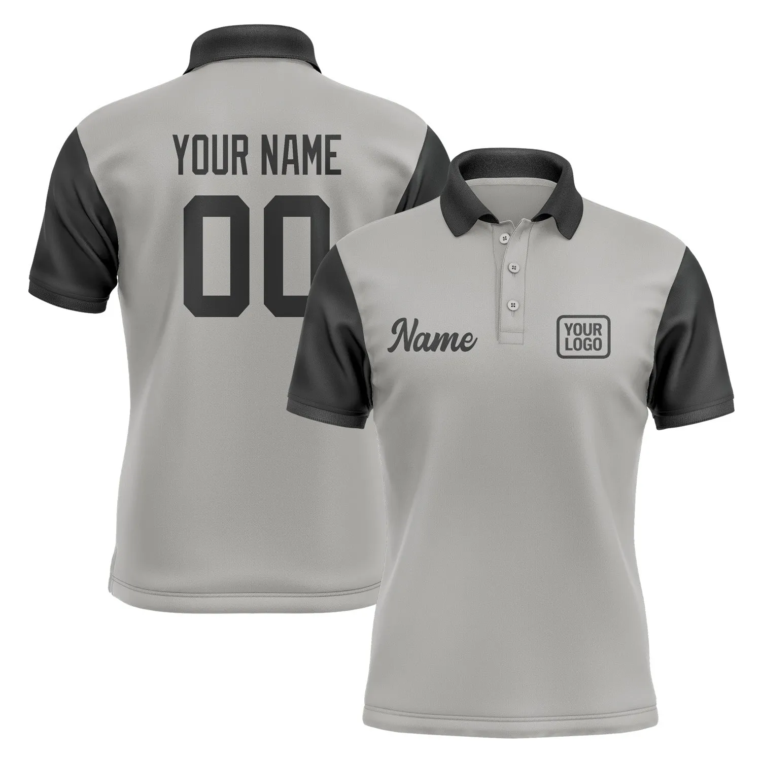 Custom Gray Black Short-Sleeve Polo Shirt