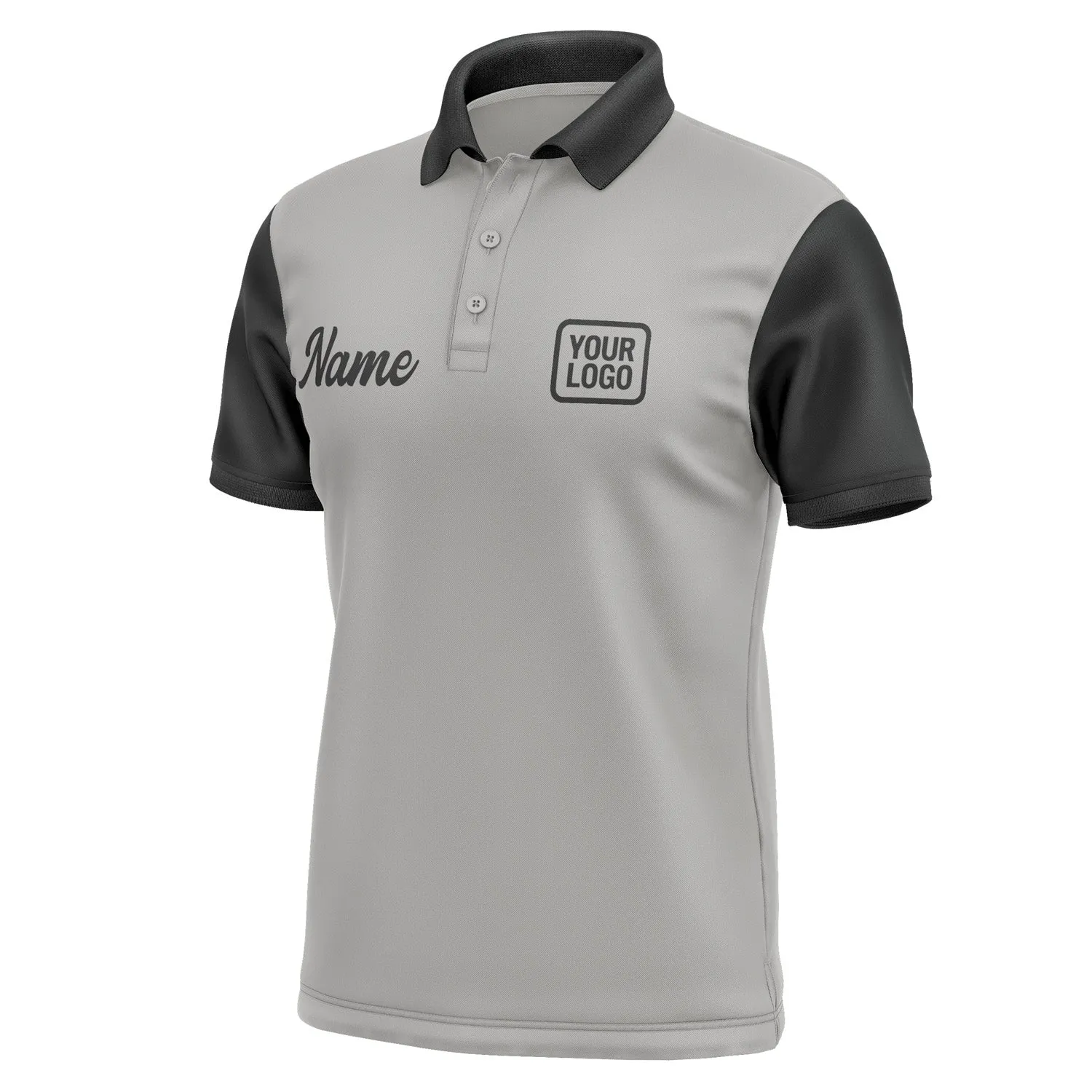 Custom Gray Black Short-Sleeve Polo Shirt