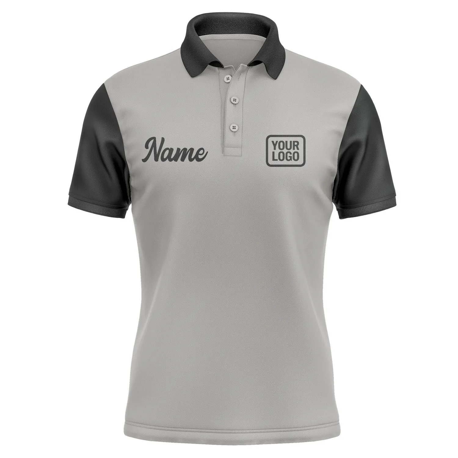 Custom Gray Black Short-Sleeve Polo Shirt