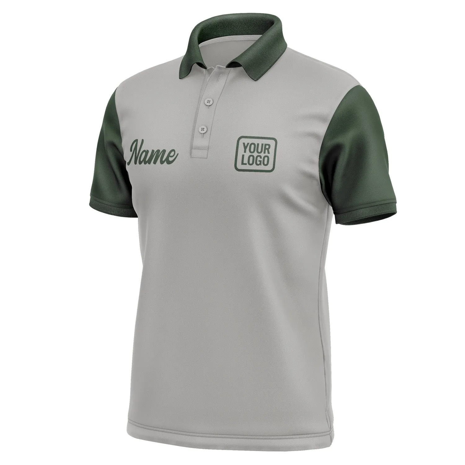 Custom Gray Dark Green Short-Sleeve Polo Shirt