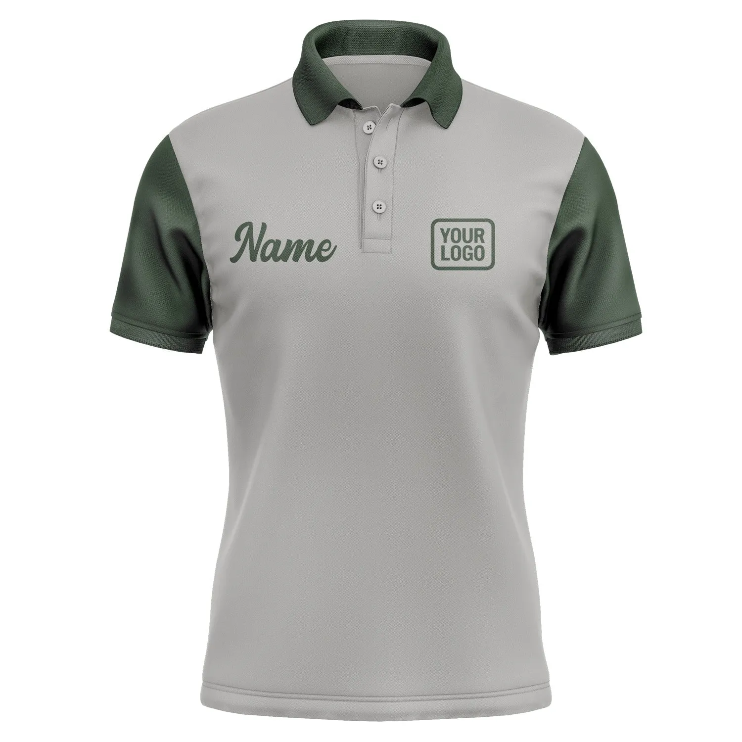 Custom Gray Dark Green Short-Sleeve Polo Shirt