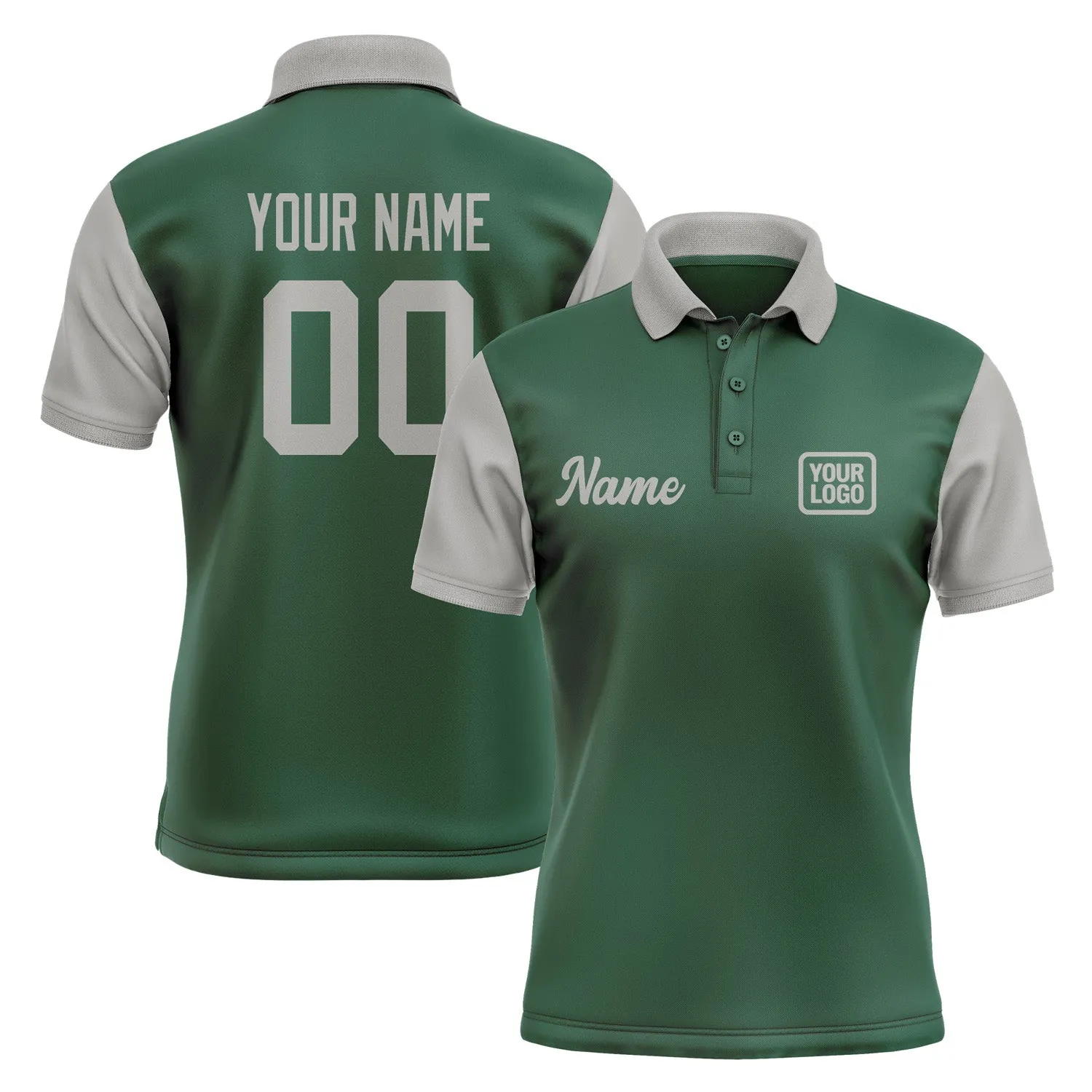 Custom Green Gray Short-Sleeve Polo Shirt