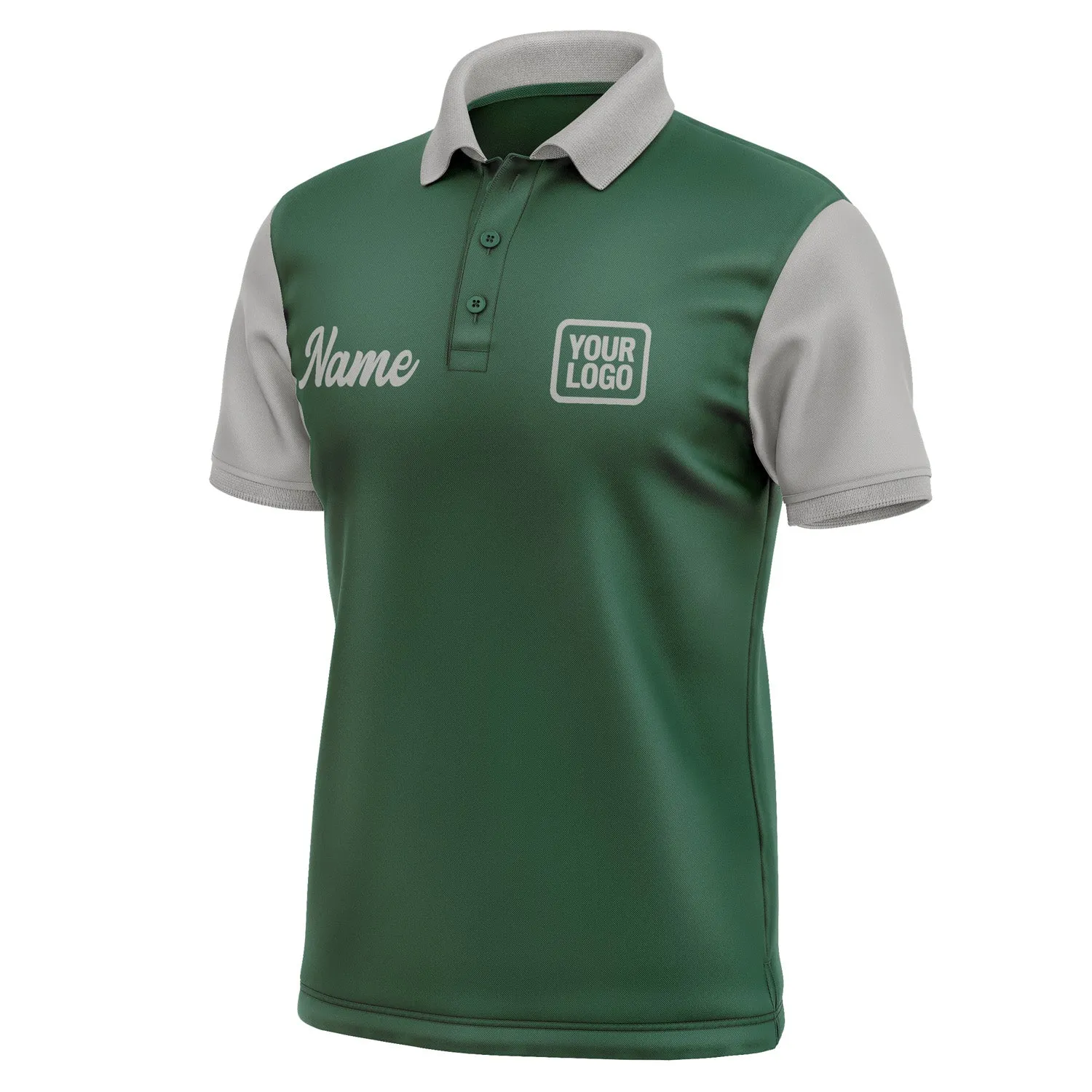 Custom Green Gray Short-Sleeve Polo Shirt