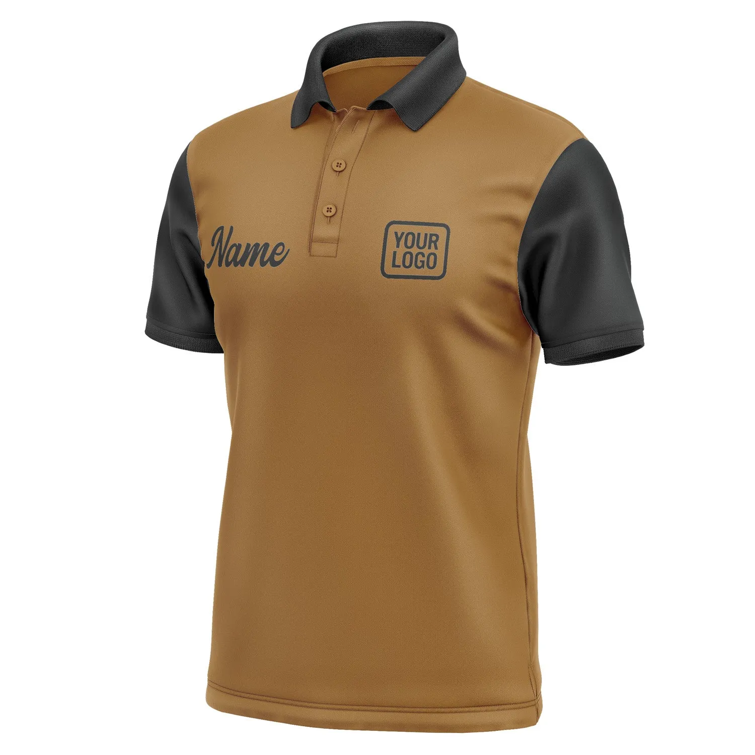 Custom Khaki Black Short-Sleeve Polo Shirt