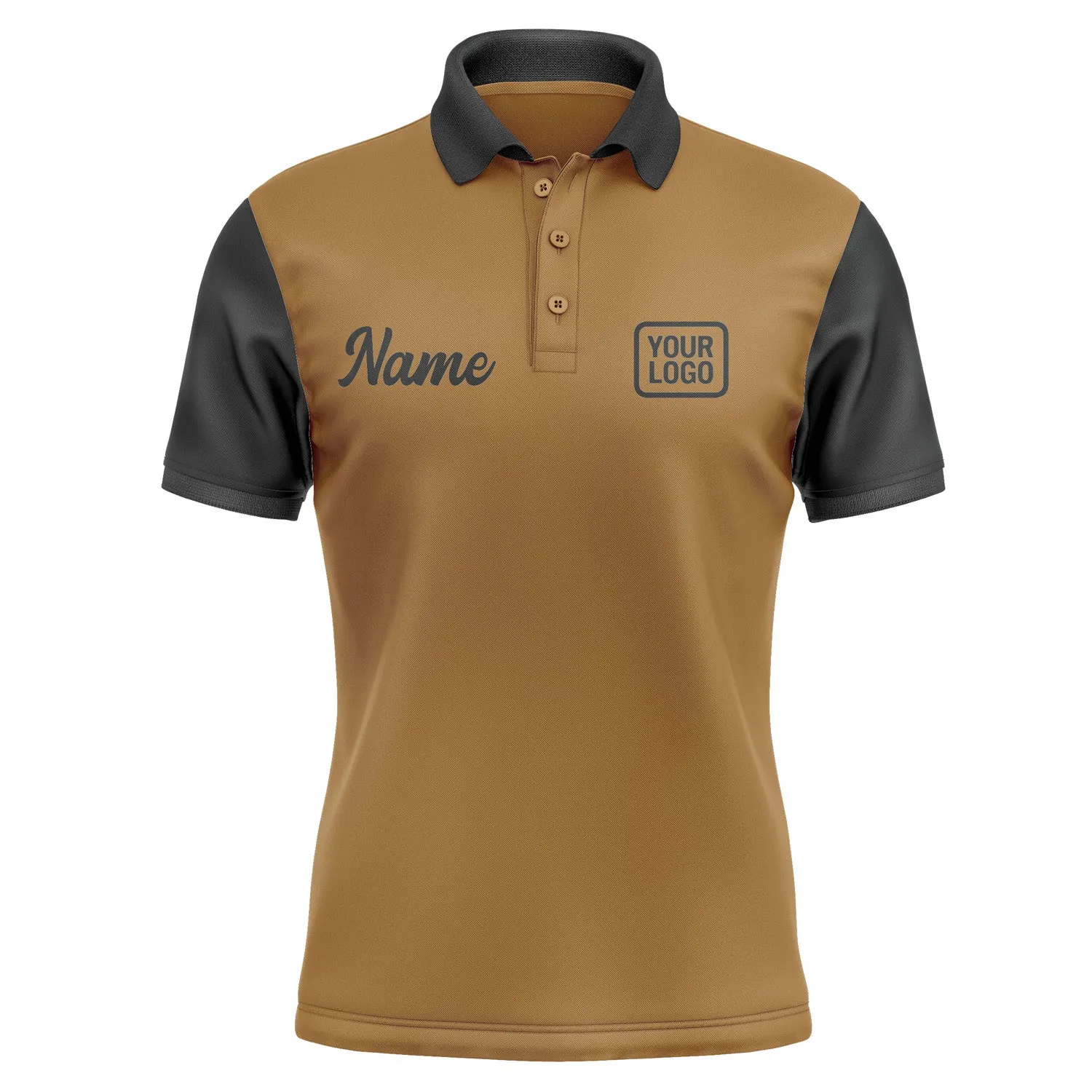 Custom Khaki Black Short-Sleeve Polo Shirt