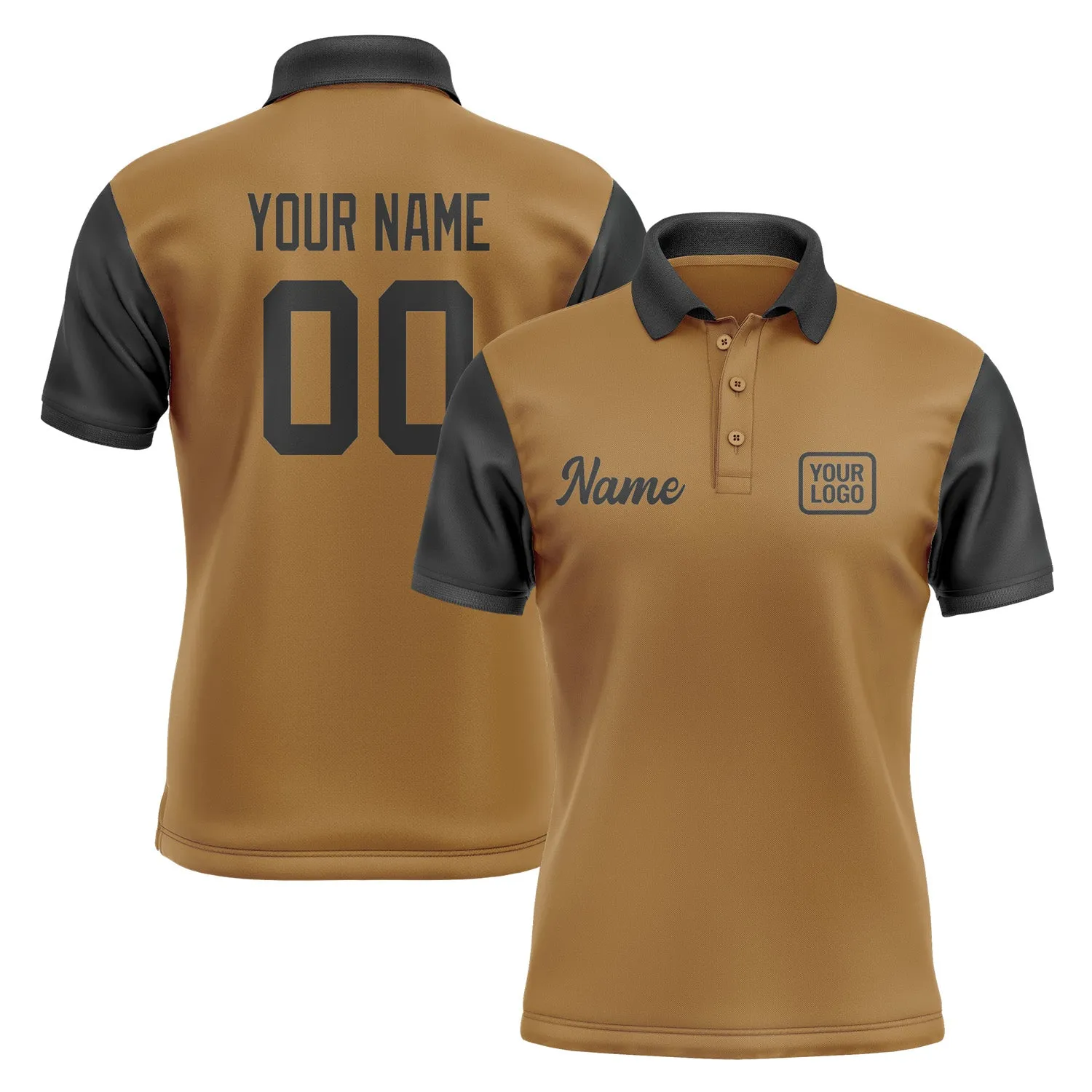 Custom Khaki Black Short-Sleeve Polo Shirt