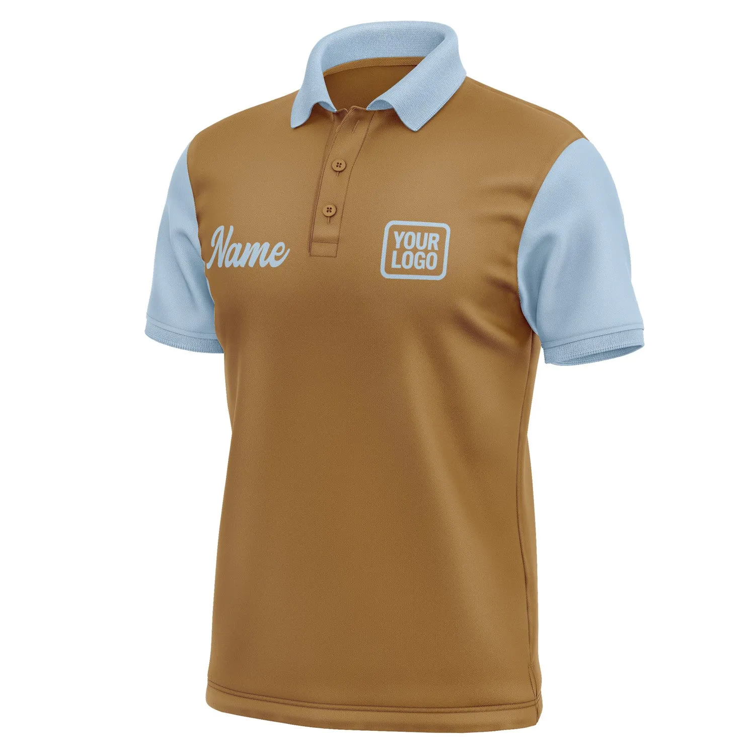 Custom Khaki Light Blue Short-Sleeve Polo Shirt