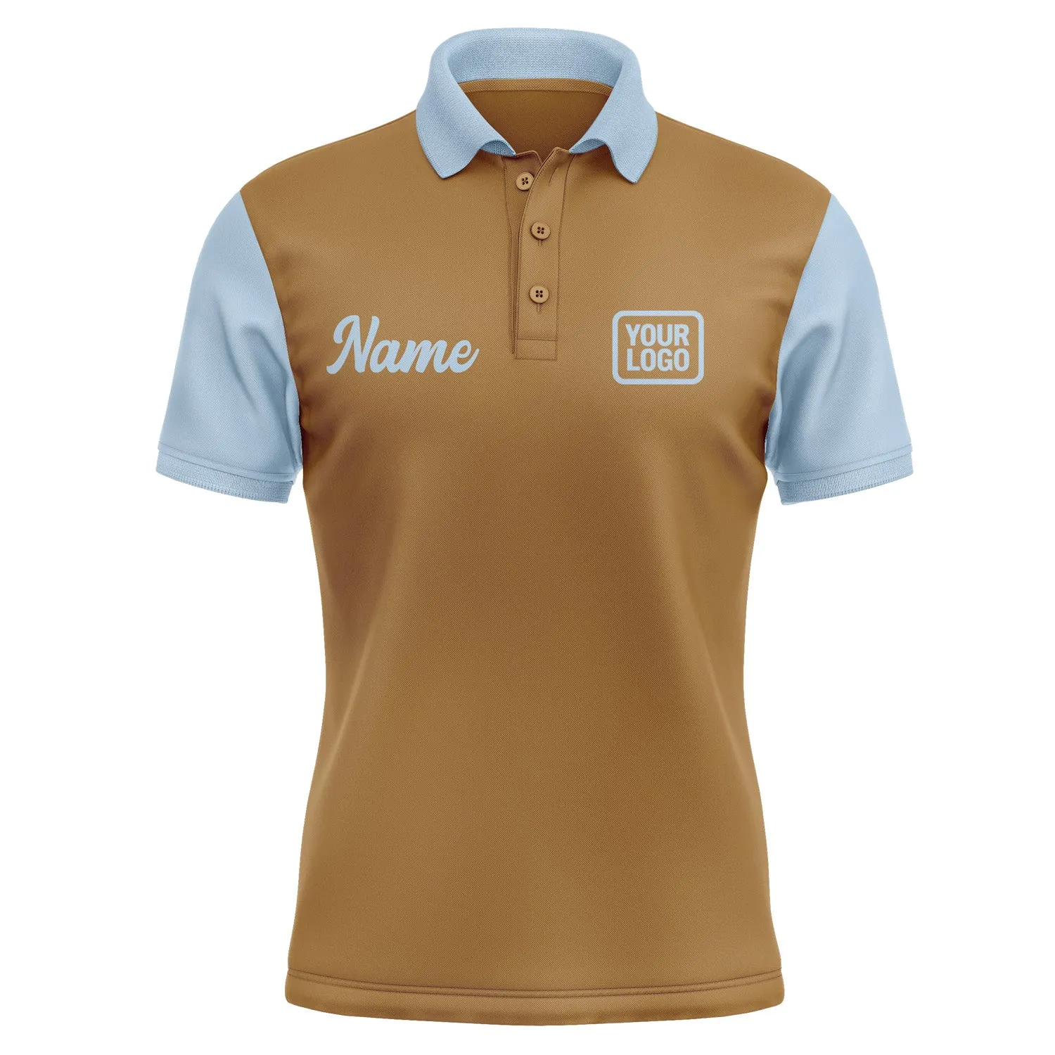 Custom Khaki Light Blue Short-Sleeve Polo Shirt