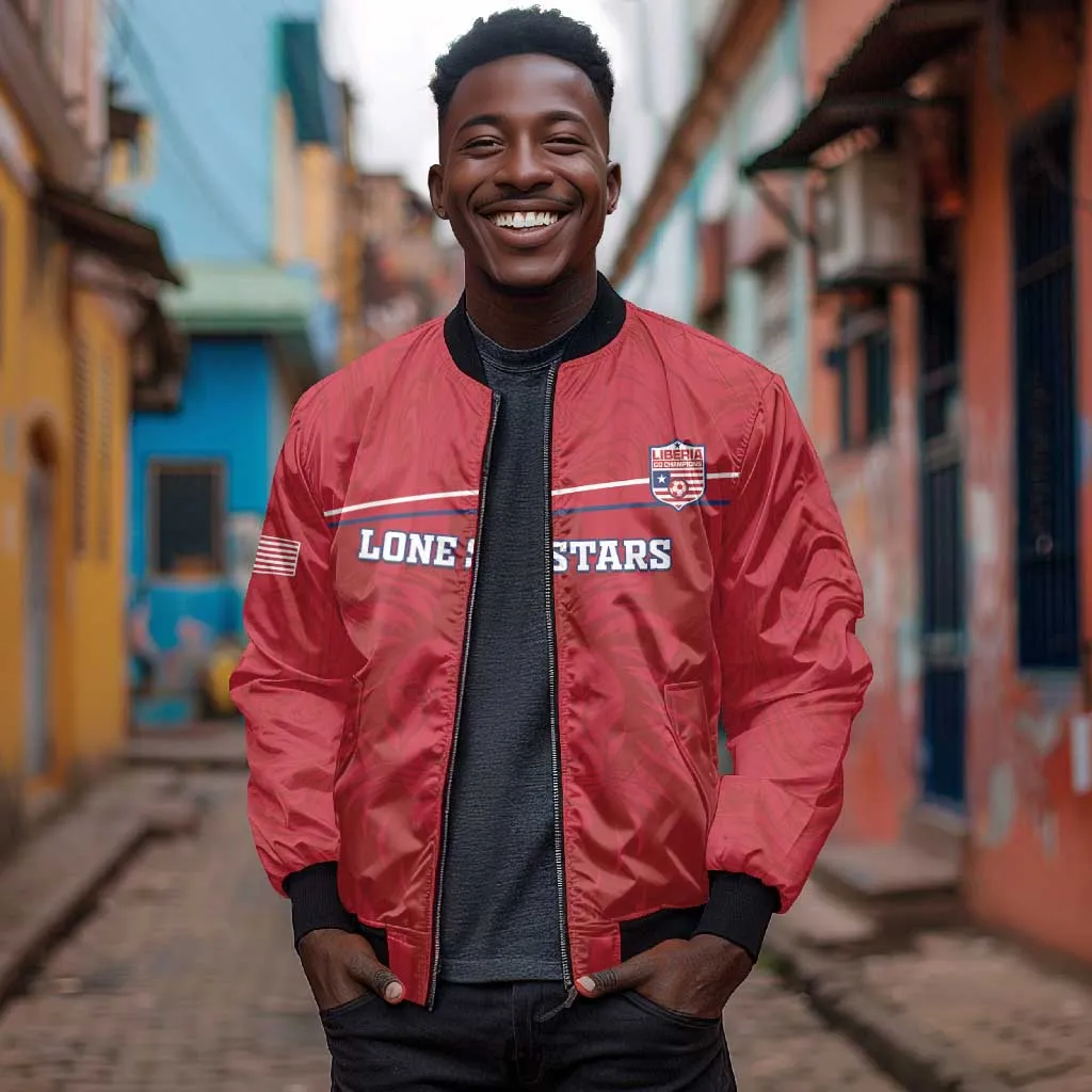 Custom Liberia Sleeve Zip Bomber Jacket Football Lion Mascot - Red LT15